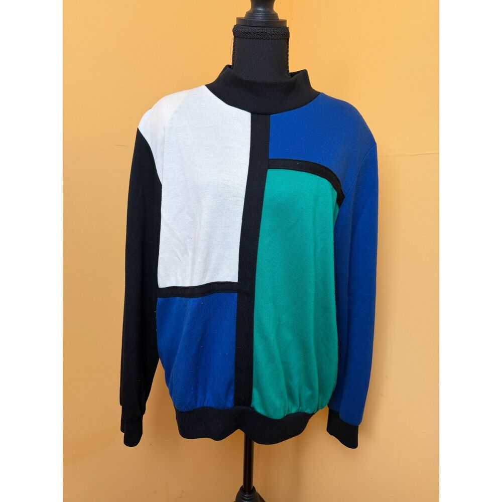 Vintage Alfred Dunner Colorblock Sweatshirt Mock Neck Mondrian 80s 90s Size L